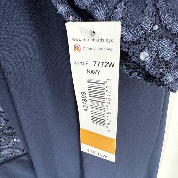 R&M Richards Size 16 W Navy Blue Lace Sparkle Camisole With Pleated Cardigan NWT - Picture 5 of 6